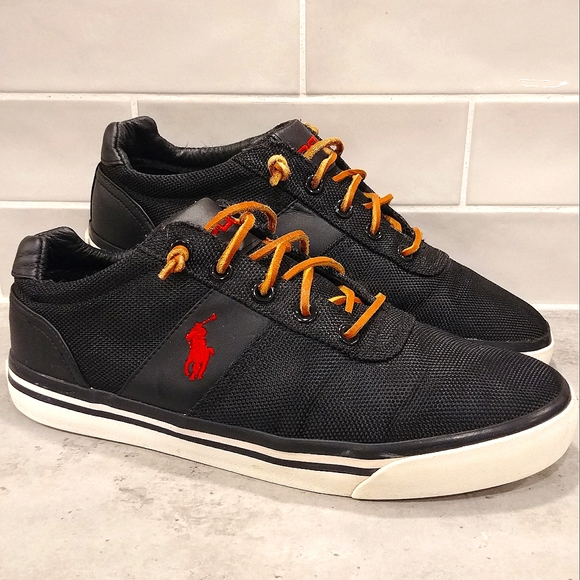 Polo Ralph Lauren Men's SZ 7 Hanford NE Sneakers. Black Leather & Canvas Shoes. - Picture 1 of 10
